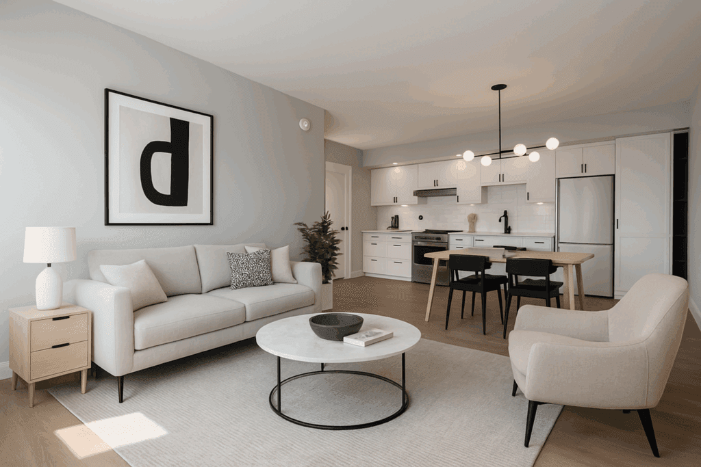 Bright open-plan living room in a Waterview apartment